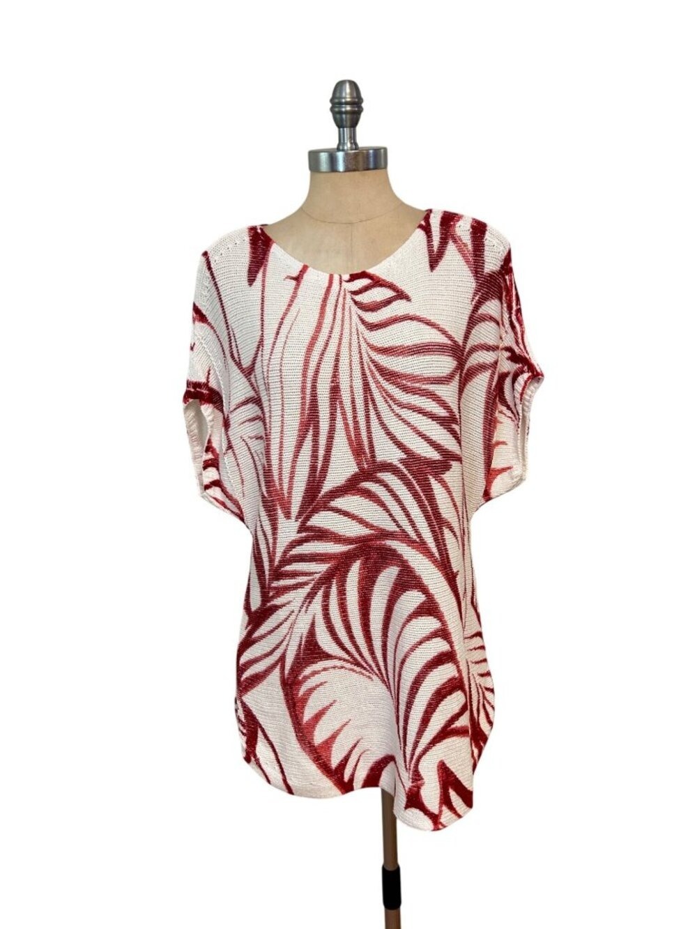 Chico’s Tropical Leaf Print Bateau Neck Sweater Top Size 2 Large